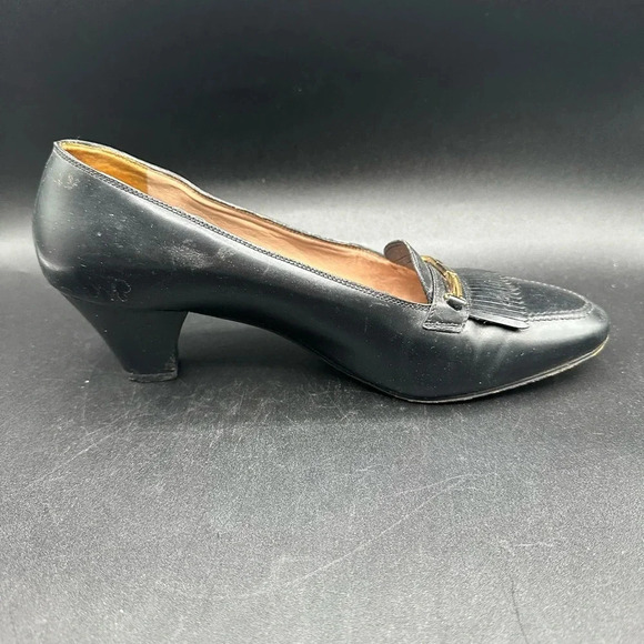Vintage Gucci Leather Black Heels Loafers 40.5 - Picture 10 of 13